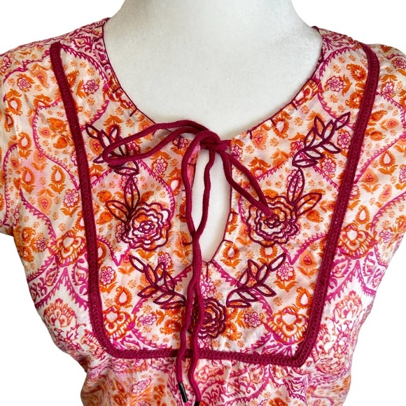 prAna Fall Floral Y2K Top Women’s‎ sz. XS Orange Split Neck Embroidered Rose - Picture 2 of 10